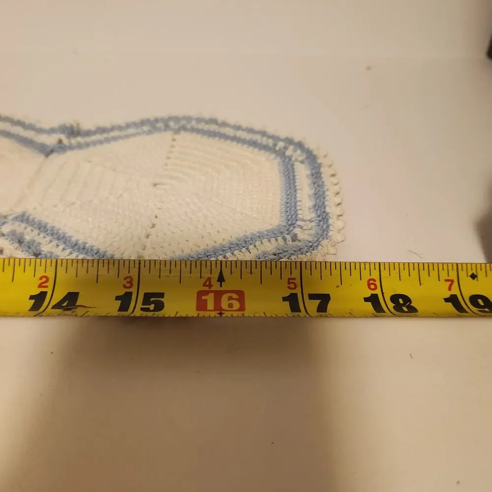 Vintage Hand Crotched Table Runner Blue & White